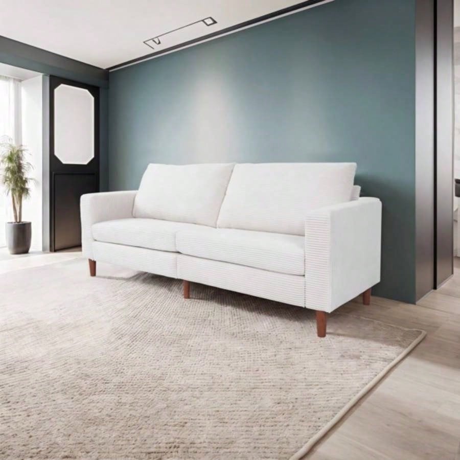 White Corduroy, Modern Style Solid Color Sofa, Multi - Person Sofa, Suitable Living Room And Office