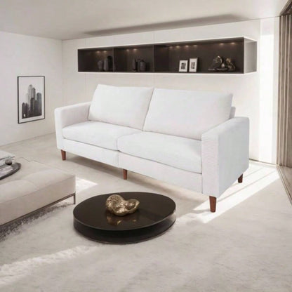 White Corduroy, Modern Style Solid Color Sofa, Multi - Person Sofa, Suitable Living Room And Office