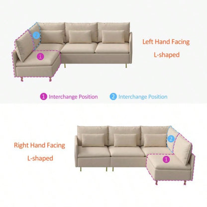 90.9Modular L - shaped corner sofa, movable chaise facing left/right, cotton - linen, livingroom, bedroom.