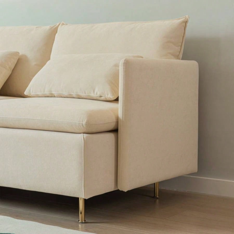 90.9Modular L - shaped corner sofa, movable chaise facing left/right, cotton - linen, livingroom, bedroom.