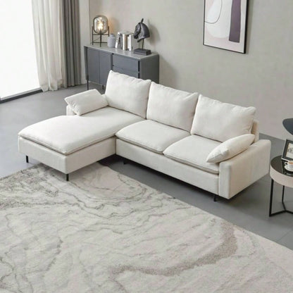 L - Shaped linen sectional sofa with right chaise, living room, bedroom, office.