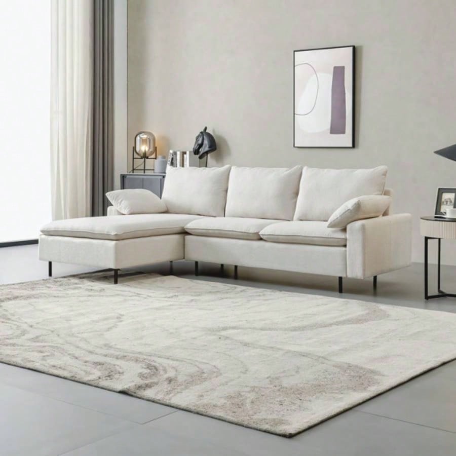 L - Shaped linen sectional sofa with right chaise, living room, bedroom, office.