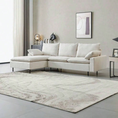L - Shaped linen sectional sofa with right chaise, living room, bedroom, office.