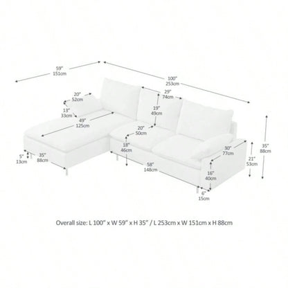 L - Shaped linen sectional sofa with right chaise, living room, bedroom, office.