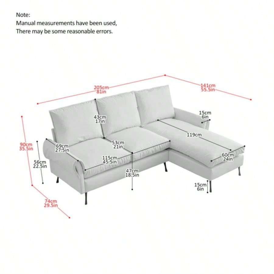 81Modern Sectional Technical leather L - Shaped Sofa Couch with Reversible Chaise Lounge