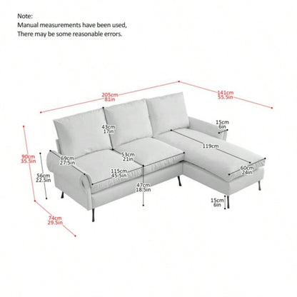 81Modern Sectional Technical leather L - Shaped Sofa Couch with Reversible Chaise Lounge