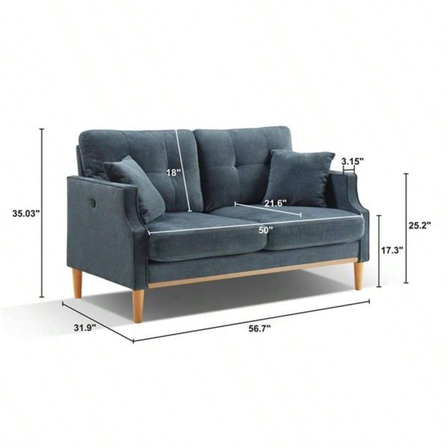 Loveseats 2 Seater Sofa Primary, Bed Room, Office, waterproof fabric, USB Charge Port, 2 Pillows, Wood