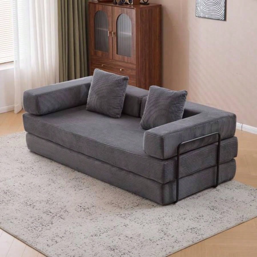 Floor Couch, Compression Sofa, Convertible Floor Sofa Bed - with Pillow Back Support Armrest, Comfy Futon Couch Lounge Sleeper Bed, Corduroy Fabric, Living Room Bedroom dark