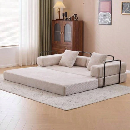 Floor Couch, Compression Sofa, Convertible Floor Sofa Bed - with Pillow Back Support Armrest, Comfy Futon Couch Lounge Sleeper Bed, Corduroy Fabric, Living Room Bedroom light