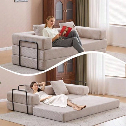 Floor Couch, Compression Sofa, Convertible Floor Sofa Bed - with Pillow Back Support Armrest, Comfy Futon Couch Lounge Sleeper Bed, Corduroy Fabric, Living Room Bedroom light