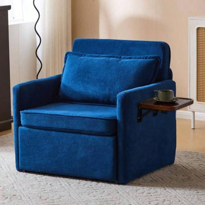 Adult Sleeper Chair Bed, 3 - in - 1 Convertible Sofa Chair Bed Pull - out Sofa Bed, Convenient Folding Tray Table with USB and Type - C Charging Ports Living Room, BLUE, Fabric