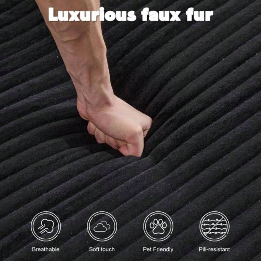 Oversized Chaise Lounge Chair Cozy Cloud Couch, Modern Plush Corduroy Upholstered Sleeper Sofa Daybed with 3 Throw Pillows and Wide Armrest Living Room, No Assembly Required, Black