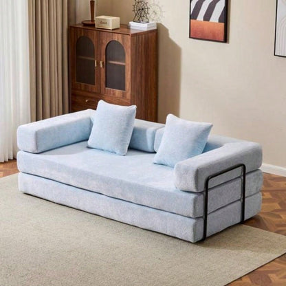 Floor Couch, Compression Sofa, Convertible Floor Sofa Bed - with Pillow Back Support Armrest, Comfy Futon Couch Lounge Sleeper Bed, Chenille fabric, Living Room Bedroom LIGHT - BLUE