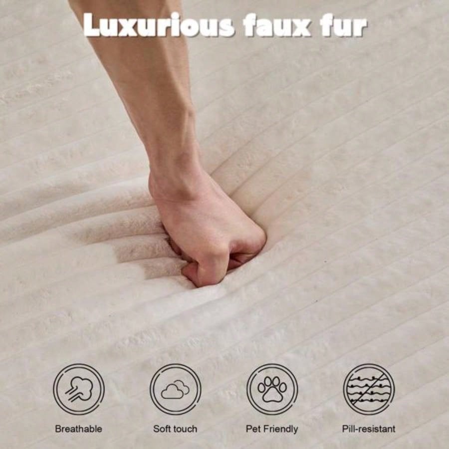 Oversized Chaise Lounge Chair Cozy Cloud Couch, Modern Plush Corduroy Upholstered Sleeper Sofa Daybed with 3 Throw Pillows and Wide Armrest Living Room, No Assembly Required, White