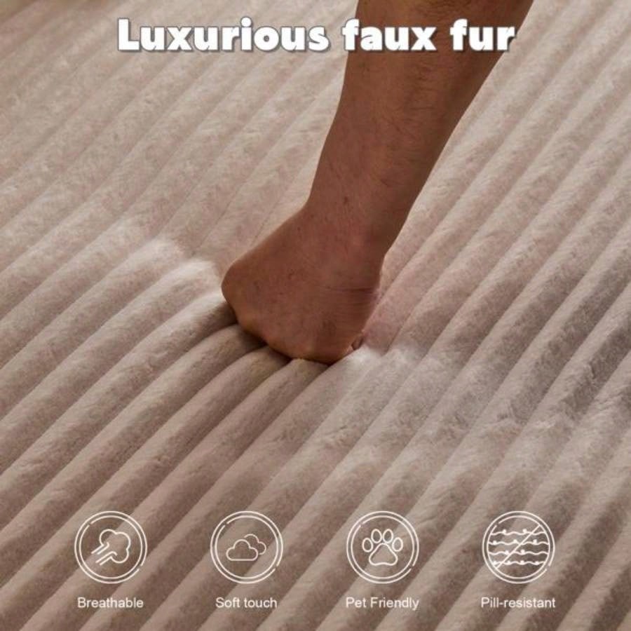 Oversized Chaise Lounge Chair Cozy Cloud Couch, Modern Plush Corduroy Upholstered Sleeper Sofa Daybed with 3 Throw Pillows and Wide Armrest Living Room, No Assembly Required, Beige