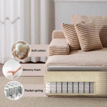 Oversized Chaise Lounge Chair Cozy Cloud Couch, Modern Plush Corduroy Upholstered Sleeper Sofa Daybed with 3 Throw Pillows and Wide Armrest Living Room, No Assembly Required, Beige