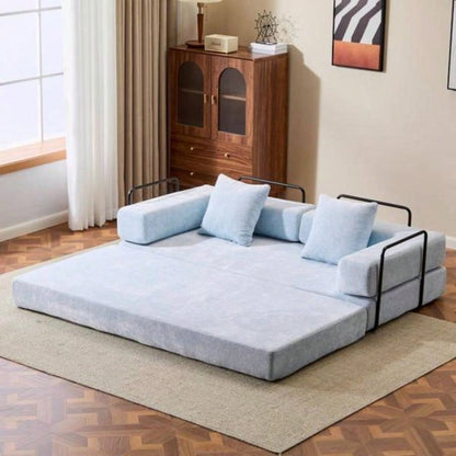 Floor Couch, Compression Sofa, Convertible Floor Sofa Bed - with Pillow Back Support Armrest, Comfy Futon Couch Lounge Sleeper Bed, Chenille fabric, Living Room Bedroom LIGHT - BLUE