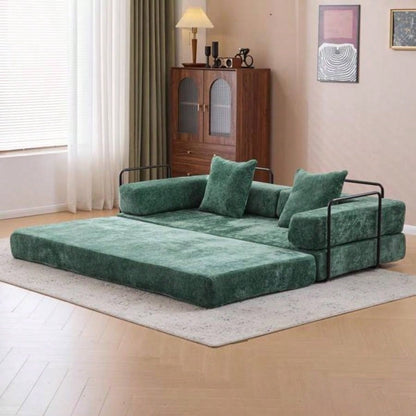 Floor Couch, Compression Sofa, Convertible Floor Sofa Bed - with Pillow Back Support Armrest, Comfy Futon Couch Lounge Sleeper Bed, Flannel fabric, Living Room Bedroom dark green