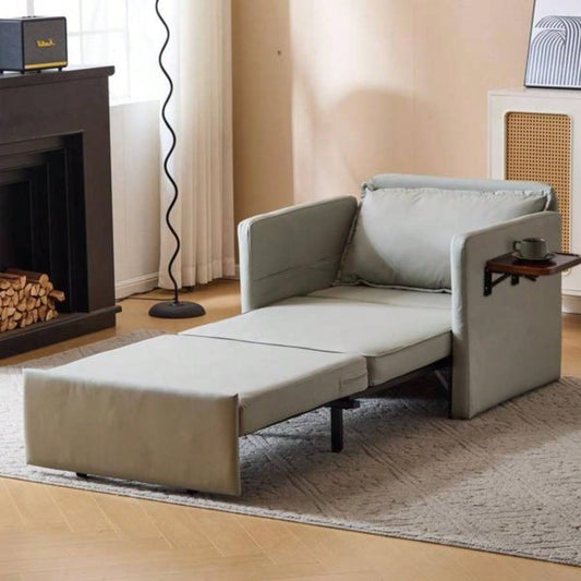 Adult Sleeper Chair Bed, 3 - in - 1 Convertible Sofa Chair Bed Pull - out Sofa Bed, Convenient Folding Tray Table with USB and Type - C Charging Ports Living Room, LIGHT - Leather
