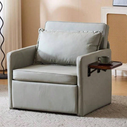 Adult Sleeper Chair Bed, 3 - in - 1 Convertible Sofa Chair Bed Pull - out Sofa Bed, Convenient Folding Tray Table with USB and Type - C Charging Ports Living Room, LIGHT - Leather