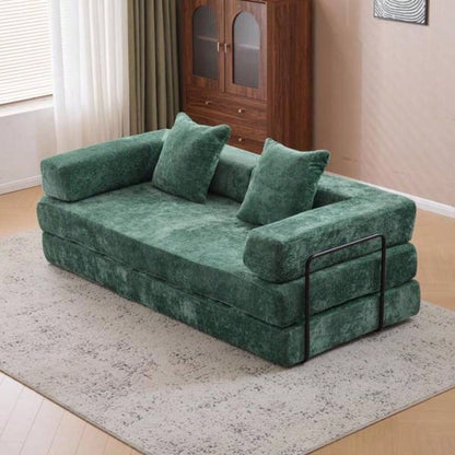 Floor Couch, Compression Sofa, Convertible Floor Sofa Bed - with Pillow Back Support Armrest, Comfy Futon Couch Lounge Sleeper Bed, Flannel fabric, Living Room Bedroom dark green