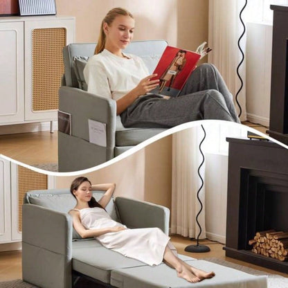 Adult Sleeper Chair Bed, 3 - in - 1 Convertible Sofa Chair Bed Pull - out Sofa Bed, Convenient Folding Tray Table with USB and Type - C Charging Ports Living Room, LIGHT - Leather