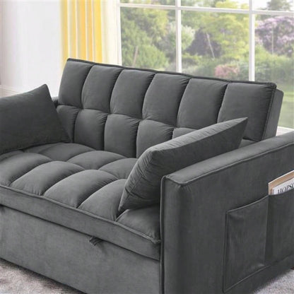 Sleeper Sofa, Convertible Sofa, Recliner, Bed, 3 - in - 1, 3 - Position Adjustable Backrest, 2 - Seater Sectional, Two Side Pockets, 2 Pillows Living Room, Apartment, etc. Velvet Beige 54 Wide.