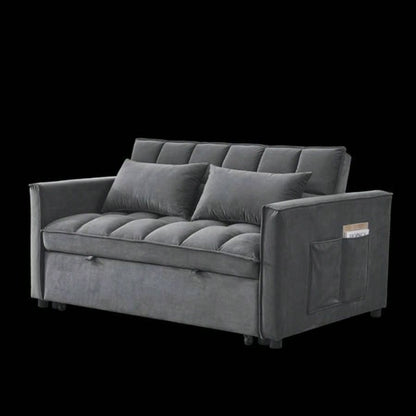Sleeper Sofa, Convertible Sofa, Recliner, Bed, 3 - in - 1, 3 - Position Adjustable Backrest, 2 - Seater Sectional, Two Side Pockets, 2 Pillows Living Room, Apartment, etc. Velvet Beige 54 Wide.