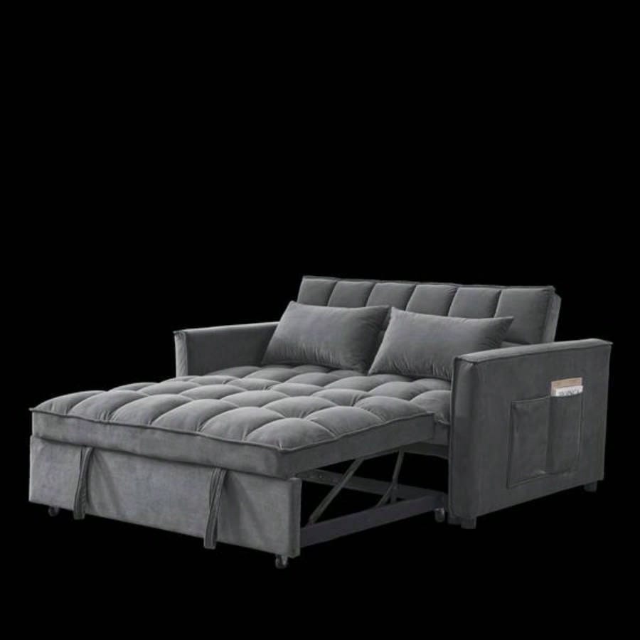 Sleeper Sofa, Convertible Sofa, Recliner, Bed, 3 - in - 1, 3 - Position Adjustable Backrest, 2 - Seater Sectional, Two Side Pockets, 2 Pillows Living Room, Apartment, etc. Velvet Beige 54 Wide.