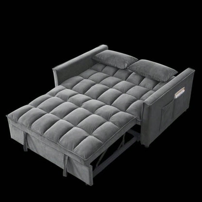 Sleeper Sofa, Convertible Sofa, Recliner, Bed, 3 - in - 1, 3 - Position Adjustable Backrest, 2 - Seater Sectional, Two Side Pockets, 2 Pillows Living Room, Apartment, etc. Velvet Beige 54 Wide.