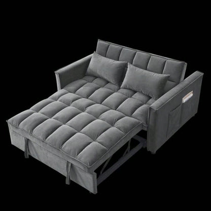 Sleeper Sofa, Convertible Sofa, Recliner, Bed, 3 - in - 1, 3 - Position Adjustable Backrest, 2 - Seater Sectional, Two Side Pockets, 2 Pillows Living Room, Apartment, etc. Velvet Beige 54 Wide.