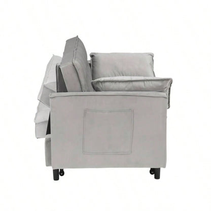 Modern Velvet Loveseat Futon Sofa Couch Pullout Bed, Small Love Lounge Sofa/Reclining Backrest, Toss Pillows, Pockets, Furniture Living Room, 3 in 1 Convertible Sleeper Sofa Bed, Gra