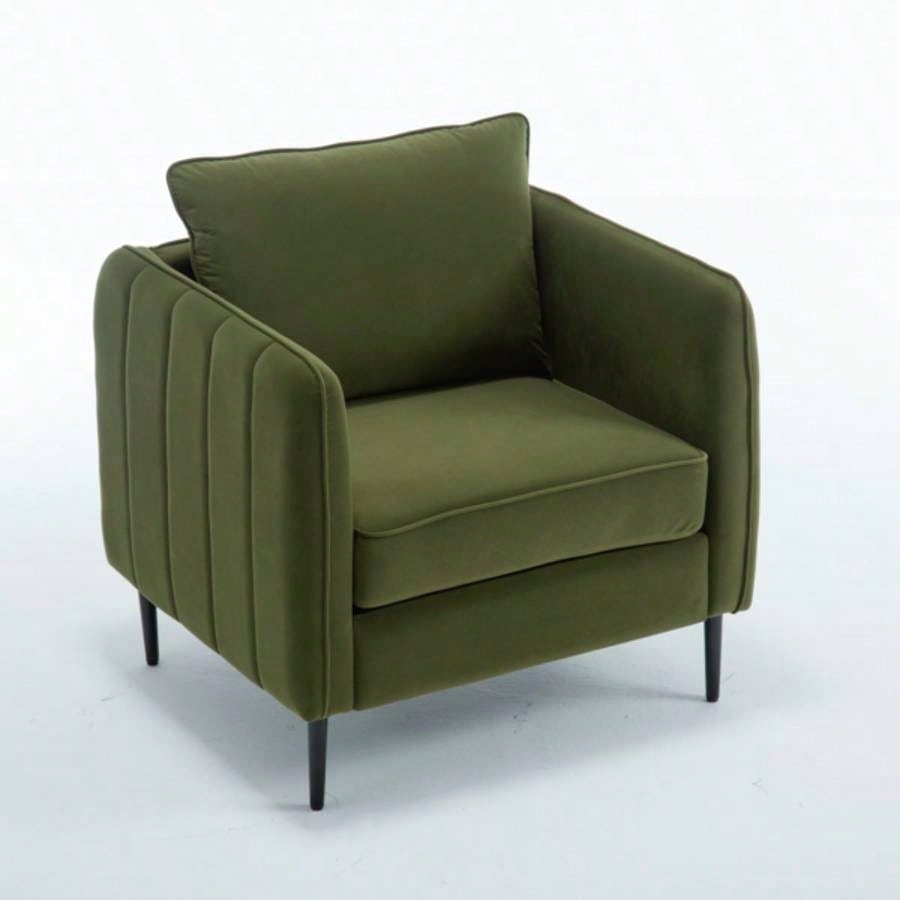 Accent Chair Living Room, Velvet Comfy Single Sofa Chair Mid - Modern Armchair with 1 Pillow and Metal Bedroom Office Reading