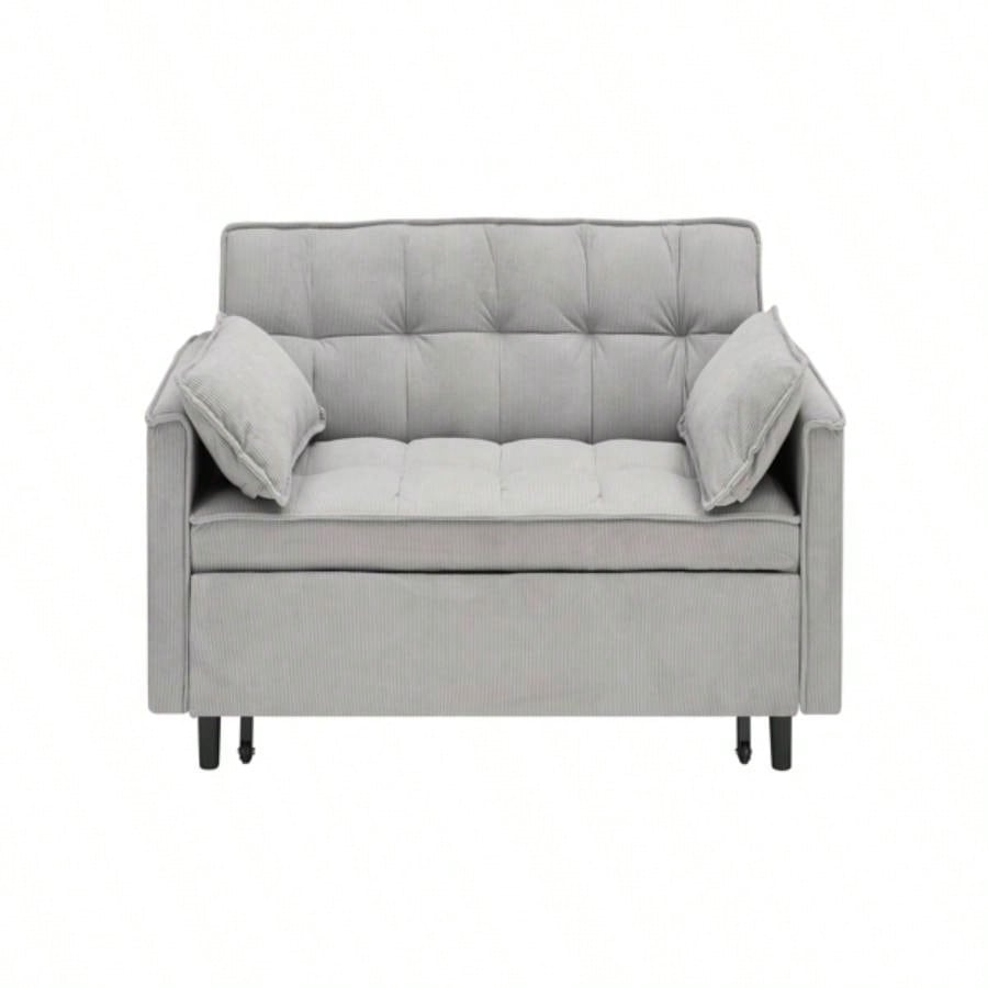 Modern Velvet Loveseat Futon Sofa Couch Pullout Bed, Small Love Lounge Sofa/Reclining Backrest, Toss Pillows, Pockets, Furniture Living Room, 3 in 1 Convertible Sleeper Sofa Bed, Gra