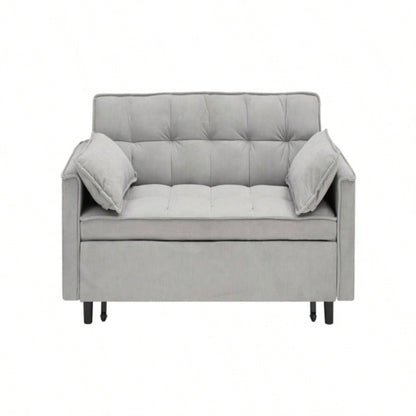 Modern Velvet Loveseat Futon Sofa Couch Pullout Bed, Small Love Lounge Sofa/Reclining Backrest, Toss Pillows, Pockets, Furniture Living Room, 3 in 1 Convertible Sleeper Sofa Bed, Gra