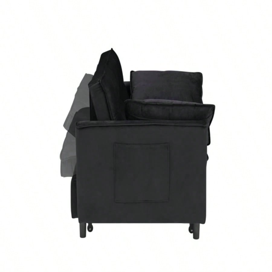 Modern velvet sofa, sofa pull - out bed, small love casual sofa with back, with pillow, pockets, living room furniture, 3 in 1 convertible sleep sofa bed