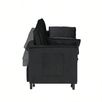 Modern velvet sofa, sofa pull - out bed, small love casual sofa with back, with pillow, pockets, living room furniture, 3 in 1 convertible sleep sofa bed