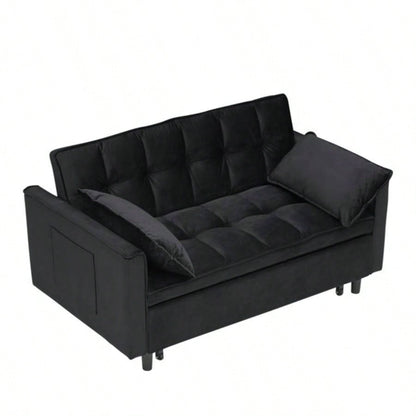 Modern velvet sofa, sofa pull - out bed, small love casual sofa with back, with pillow, pockets, living room furniture, 3 in 1 convertible sleep sofa bed