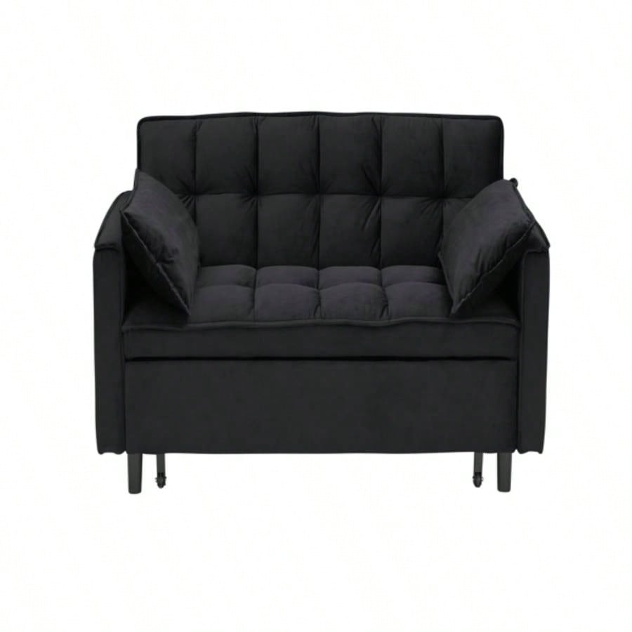 Modern velvet sofa, sofa pull - out bed, small love casual sofa with back, with pillow, pockets, living room furniture, 3 in 1 convertible sleep sofa bed
