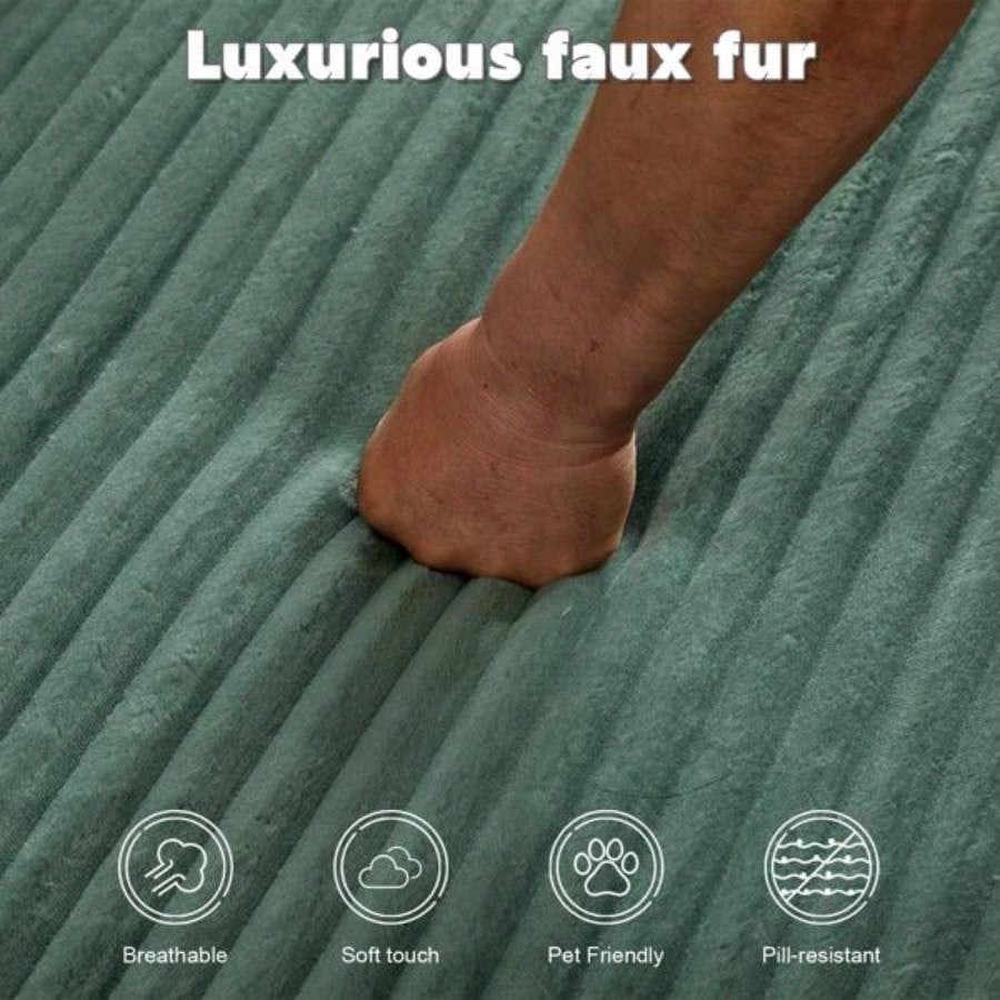 Oversized Chaise Lounge Chair Cozy Cloud Couch, Modern Plush Corduroy Upholstered Sleeper Sofa Daybed with 3 Throw Pillows and Wide Armrest Living Room, No Assembly Required, Green