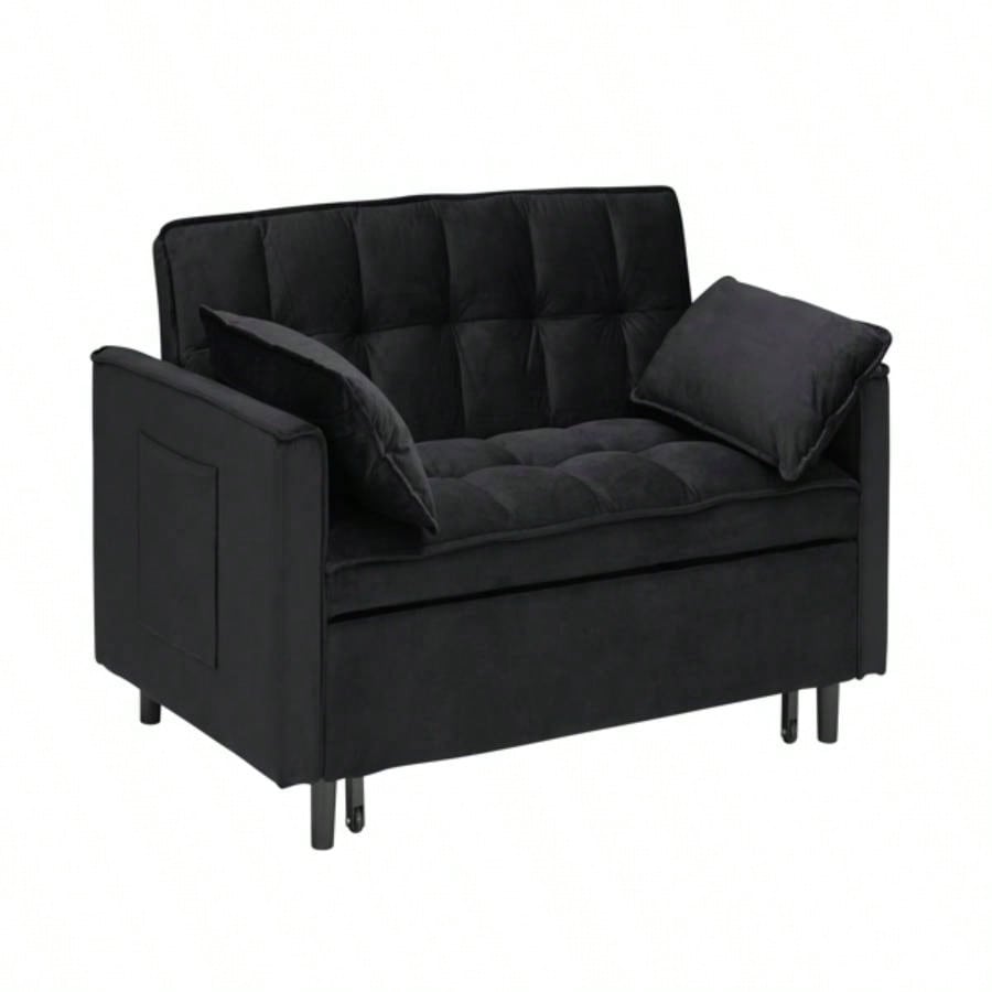 Modern velvet sofa, sofa pull - out bed, small love casual sofa with back, with pillow, pockets, living room furniture, 3 in 1 convertible sleep sofa bed