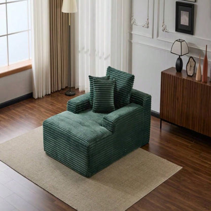 Oversized Chaise Lounge Chair Cozy Cloud Couch, Modern Plush Corduroy Upholstered Sleeper Sofa Daybed with 3 Throw Pillows and Wide Armrest Living Room, No Assembly Required, Green