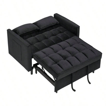 Modern velvet sofa, sofa pull - out bed, small love casual sofa with back, with pillow, pockets, living room furniture, 3 in 1 convertible sleep sofa bed