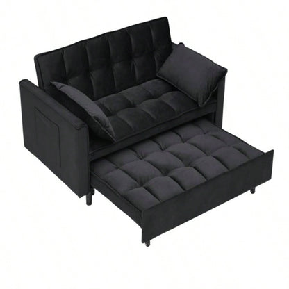 Modern velvet sofa, sofa pull - out bed, small love casual sofa with back, with pillow, pockets, living room furniture, 3 in 1 convertible sleep sofa bed