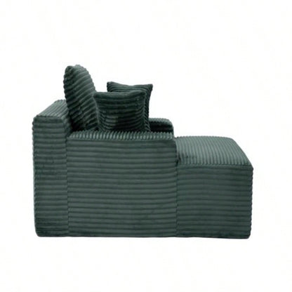 Oversized Chaise Lounge Chair Cozy Cloud Couch, Modern Plush Corduroy Upholstered Sleeper Sofa Daybed with 3 Throw Pillows and Wide Armrest Living Room, No Assembly Required, Green
