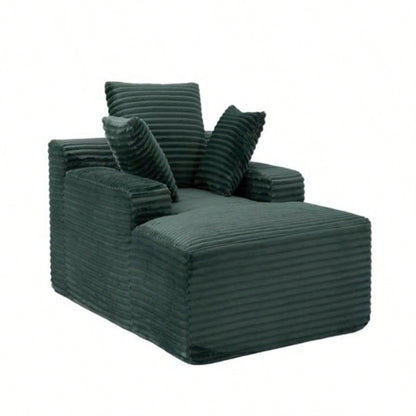 Oversized Chaise Lounge Chair Cozy Cloud Couch, Modern Plush Corduroy Upholstered Sleeper Sofa Daybed with 3 Throw Pillows and Wide Armrest Living Room, No Assembly Required, Green