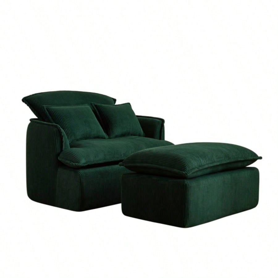 Convertible Compressed Sofa Chair with Ottoman, Modern Corduroy Fabric Armchair Small Spaces, Living Room, Dorm, or Apartment