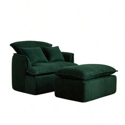 Convertible Compressed Sofa Chair with Ottoman, Modern Corduroy Fabric Armchair Small Spaces, Living Room, Dorm, or Apartment