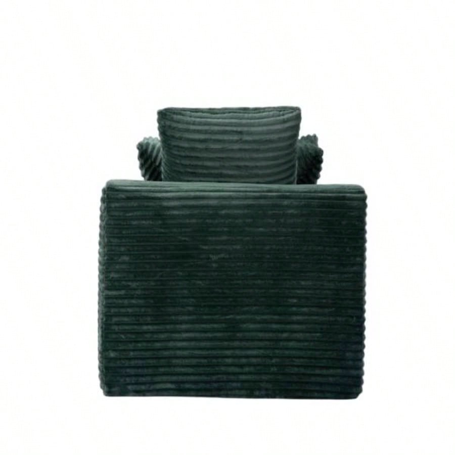 Oversized Chaise Lounge Chair Cozy Cloud Couch, Modern Plush Corduroy Upholstered Sleeper Sofa Daybed with 3 Throw Pillows and Wide Armrest Living Room, No Assembly Required, Green