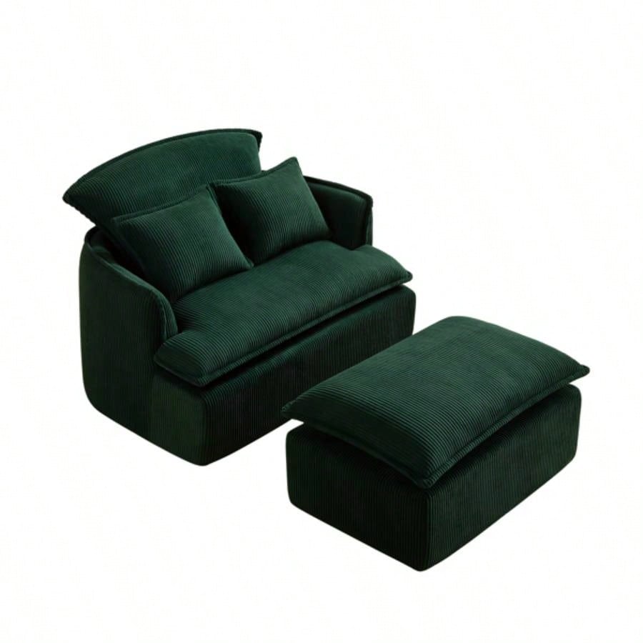 Convertible Compressed Sofa Chair with Ottoman, Modern Corduroy Fabric Armchair Small Spaces, Living Room, Dorm, or Apartment